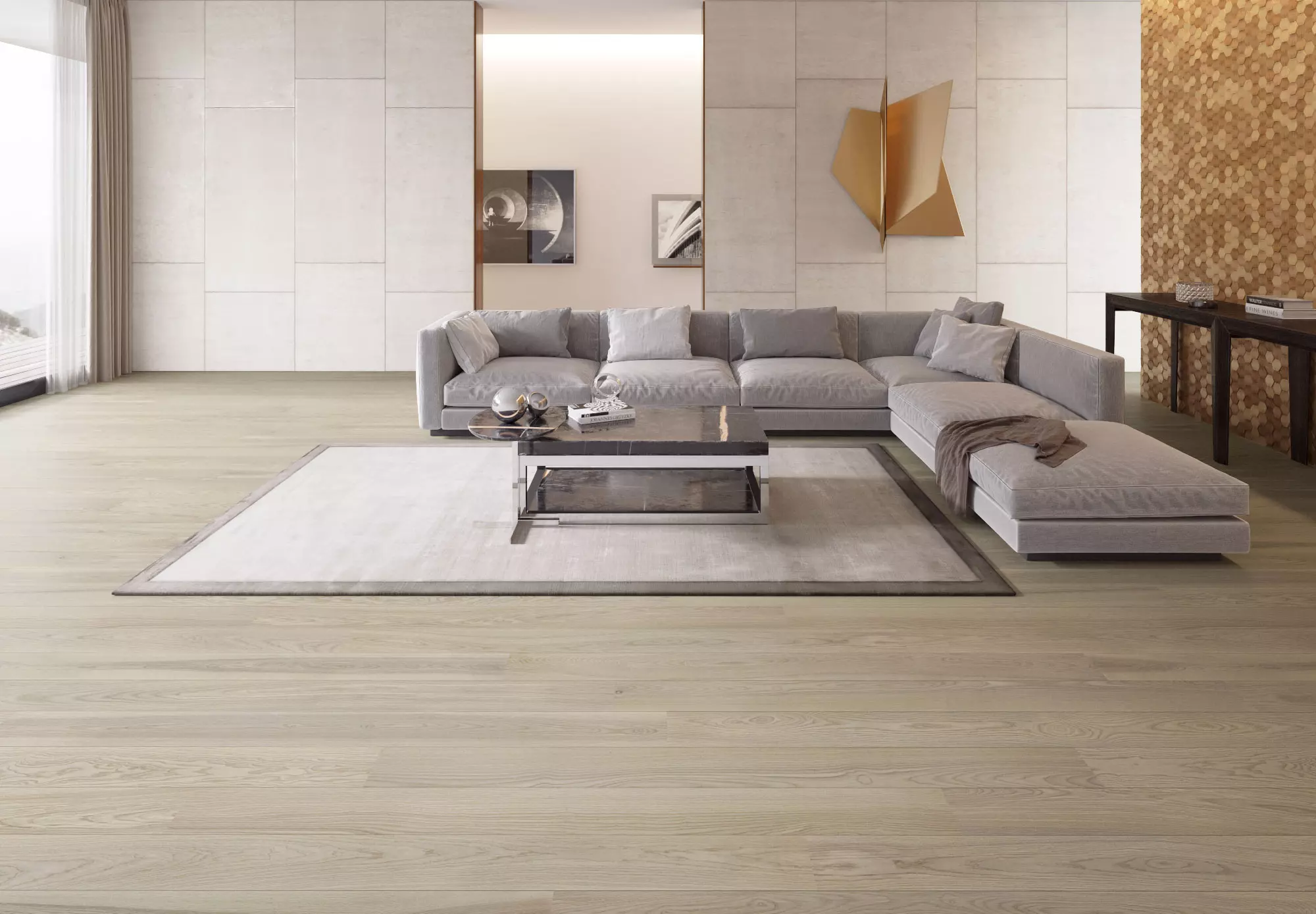 Паркетная доска Esta Parket 1 strip арт.12260-3 Ash Elegant Sandstone Original Extra Matt Lacquer NB Brushed (14x2390x160) 2,294м2